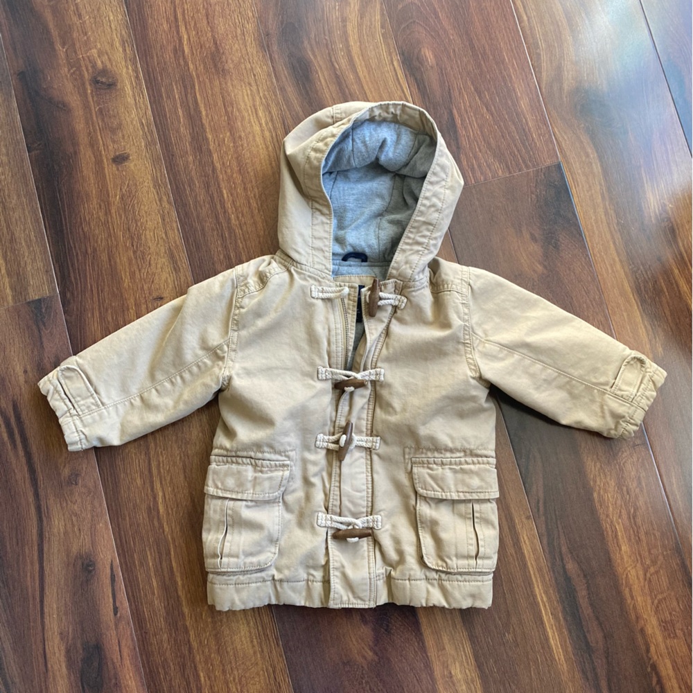 Baby GAP Cotton Toggle Duffle Chore Coat Lined With Hood 18-24M